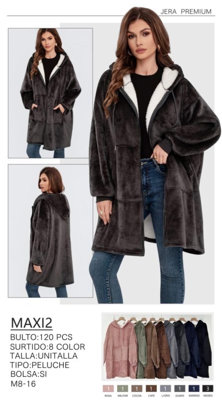 Abrigo tipo bata de felpa con capucha-MAX12