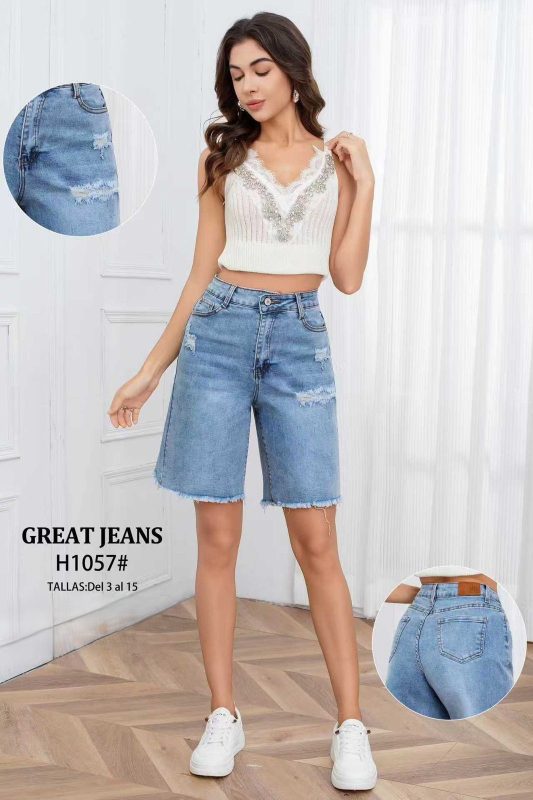 Bermudas de mezclilla rasgadas-H1057