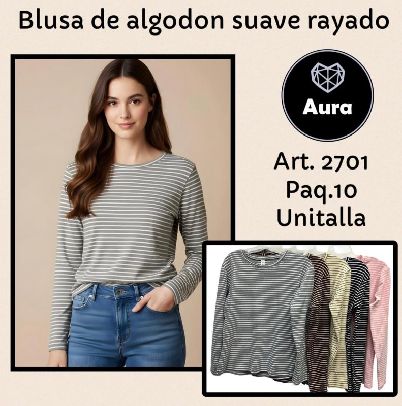 Blusa de algodón suave rayada-2701