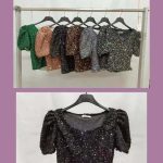 Blusa de lentejuelas con mangas abullonadas-NK9975 - 2