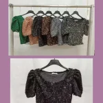 Blusa de lentejuelas con mangas abullonadas-NK9975 - 1