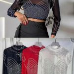 Blusa de malla con pedrería-YS214 - 1