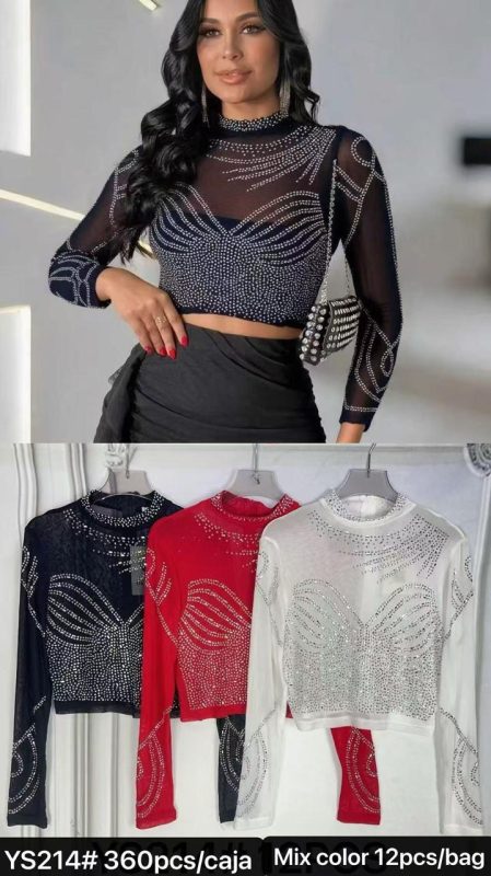 Blusa de malla con pedrería-YS214