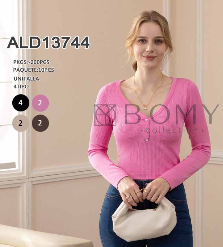 Blusa de manga larga con botones-ALD13744