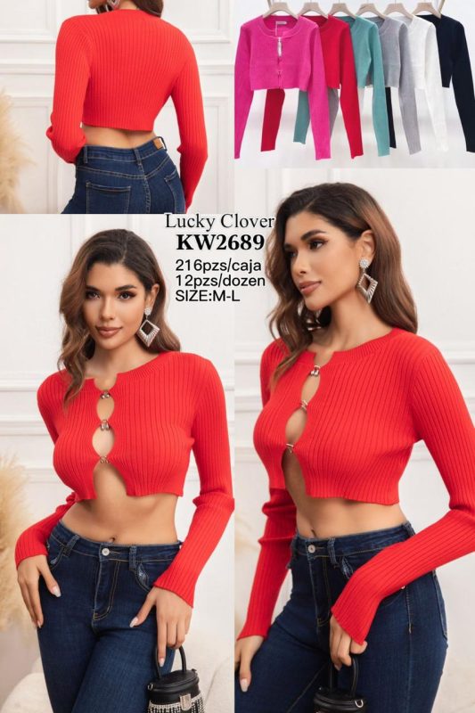 Blusa de punto con abertura frontal-KW2689