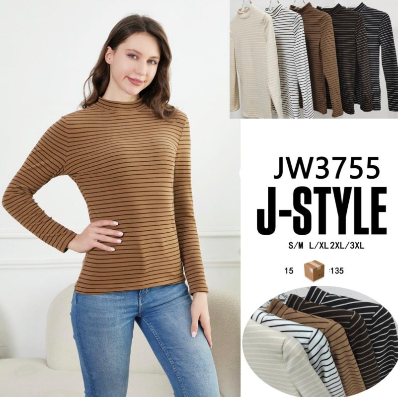 Blusa de rayas de manga larga-JW3755