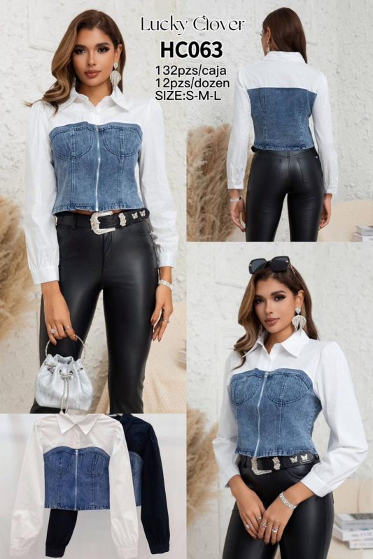 Blusa denim con mangas-HC063