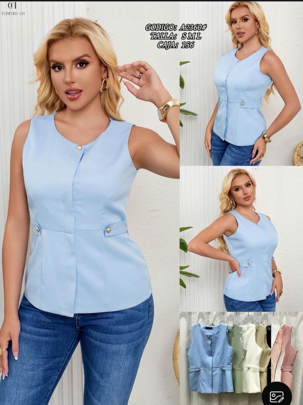 Blusa sin mangas con botones-A2360