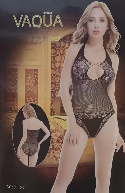 Body de encaje negro para mujer-81137