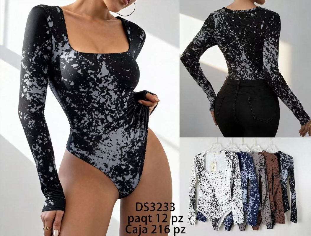 Body manga larga con estampado-DS3233