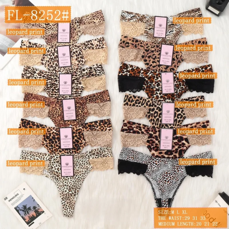Braguitas estampadas de leopardo con encaje-FL-8252#