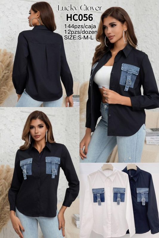 Camisa con bolsillos de mezclilla-HC056