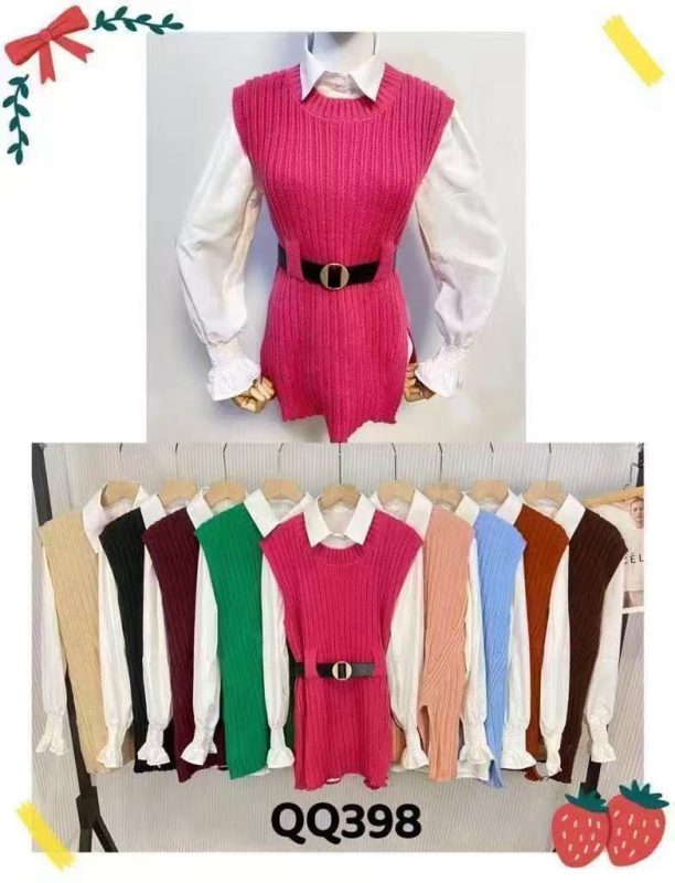 Camisa con chaleco tejido y camisa-QQ398