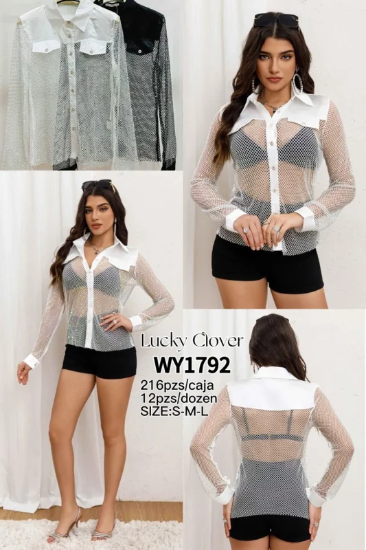 Camisa malla transparente con botones-WY1792