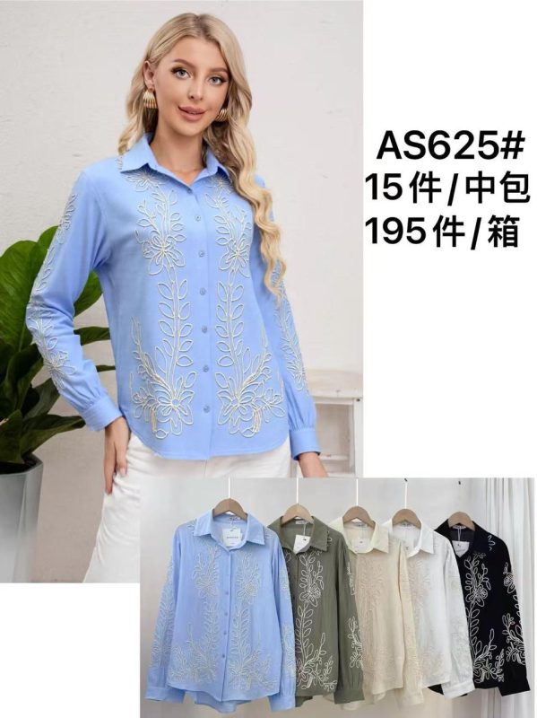 Camisa manga larga con bordado floral-AS625