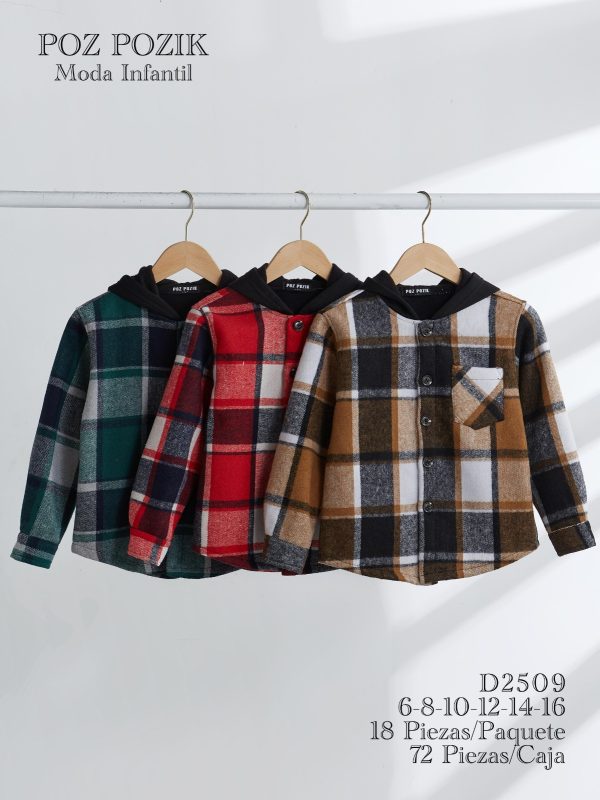 Camisas a cuadros con capucha para niño-D2509