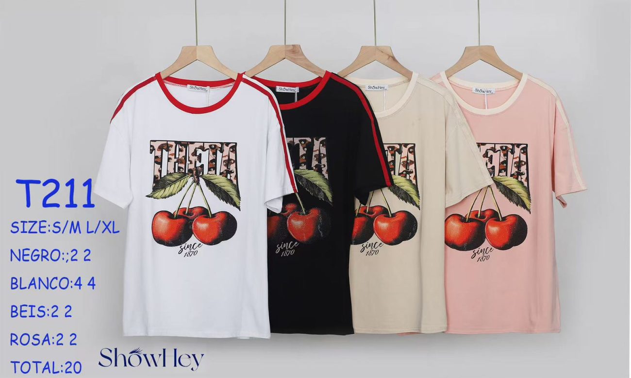 Camiseta con estampado de cerezas-T211