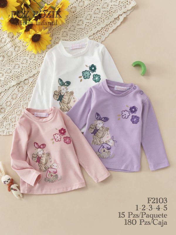 Camiseta de manga larga para niña-F2103