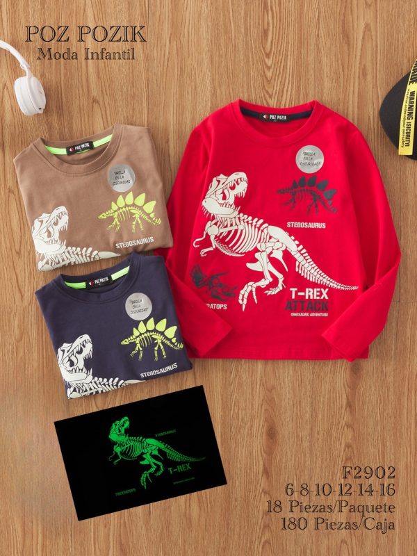 Camiseta Infantil Manga Larga Dinosaurios-F2902