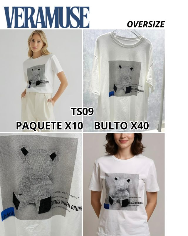 Camiseta oversize con diseño de oso-TS09