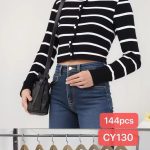 Cárdigan de punto a rayas para mujer-CY130 - 2