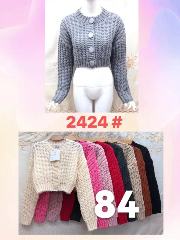 Cárdigan Crop de Punto con Botones-2424