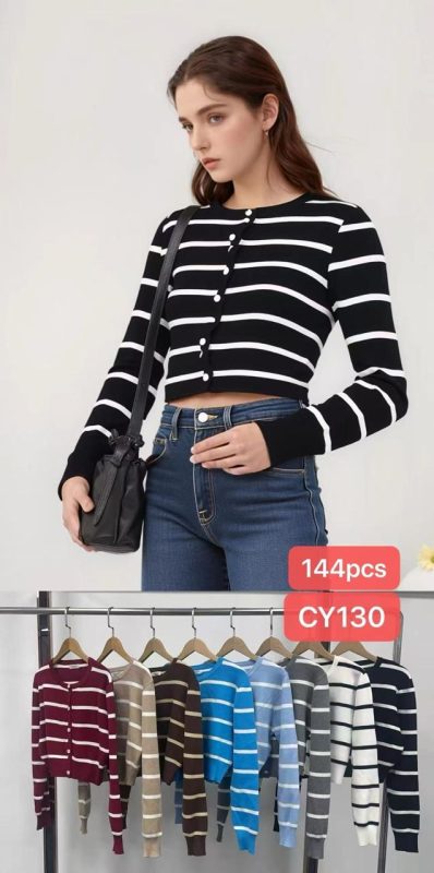 Cárdigan de punto a rayas para mujer-CY130