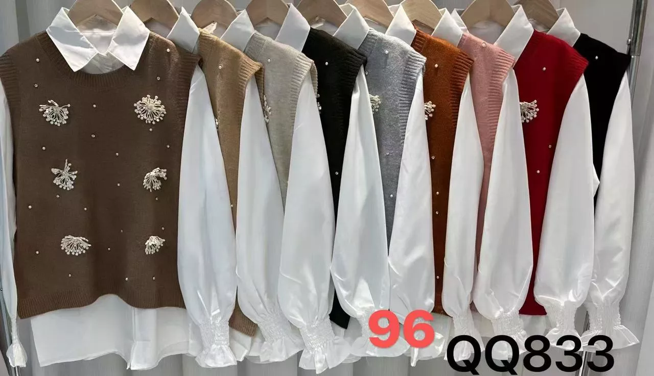 Chaleco tejido con camisa-QQ833