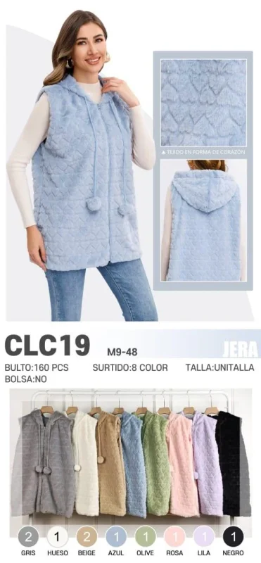 Chaleco con capucha de felpa con estampado de corazón-CLC19