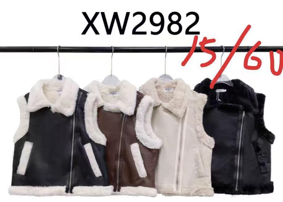 Chaleco de piel sintética con forro de borrego-XW2982