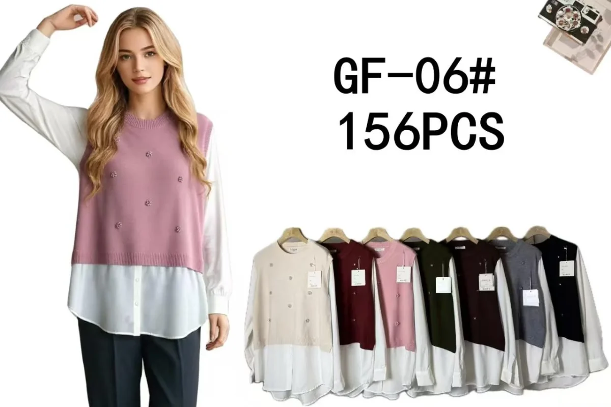 Chaleco de punto con blusa para mujer-GF06