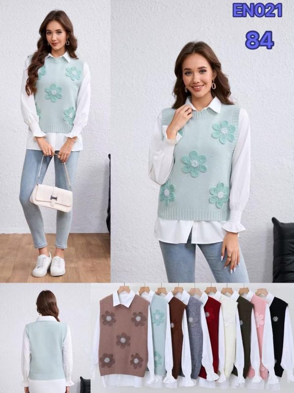Chaleco de punto con flores-EN021