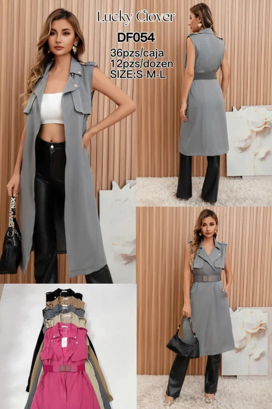 Chaleco largo con cinturón-DF054