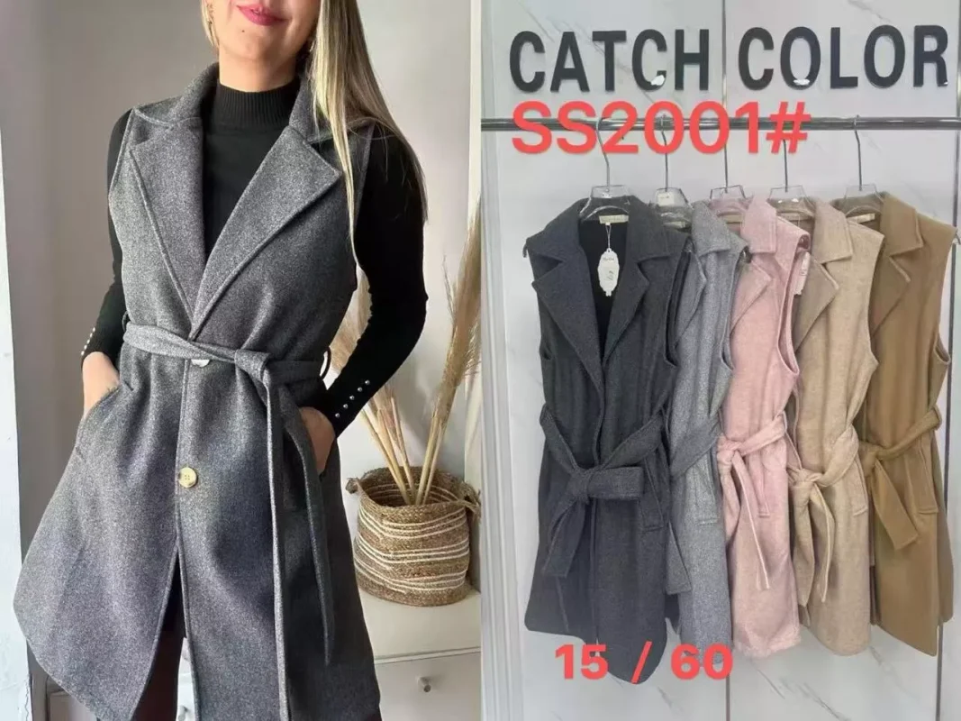 Chaleco largo con cinturón para mujer-SS2001