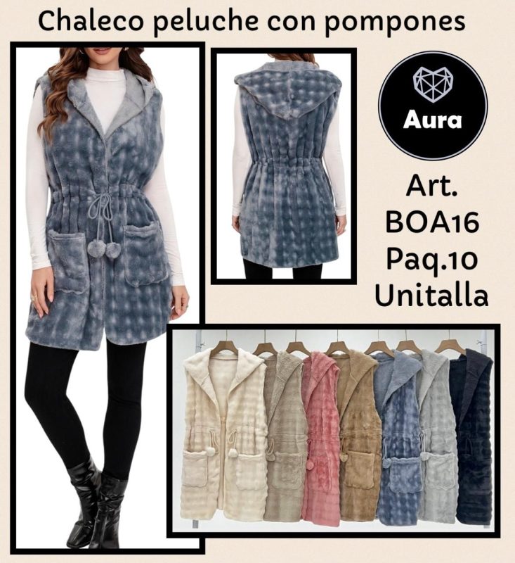 Chaleco peluche con pompones-BOA16