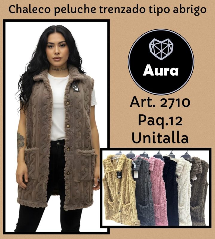 Chaleco peluche trenzado tipo abrigo-2710