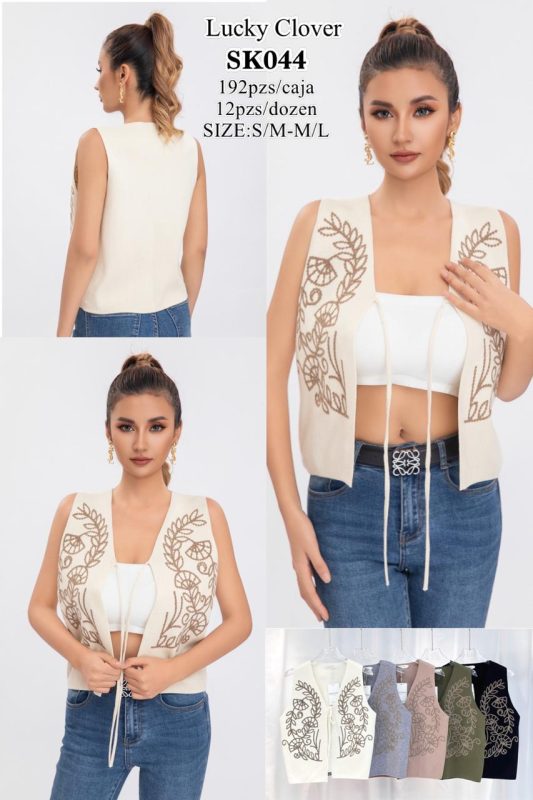 Chaleco tejido con bordado de flores-SK044