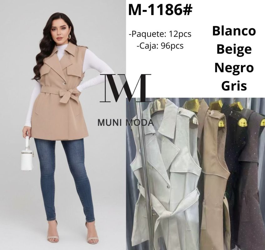 Chaleco tipo gabardina con cinturón-M-1186