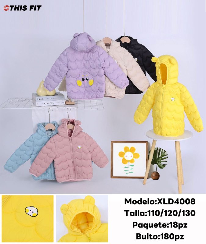 Chamarra acolchada con capucha y orejas de oso-XLD4008