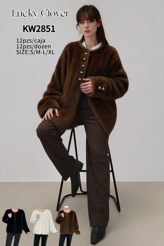 Chamarra afelpada con botones dorados-KW2851