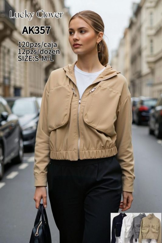 Chamarra casual con capucha para mujer-AK357