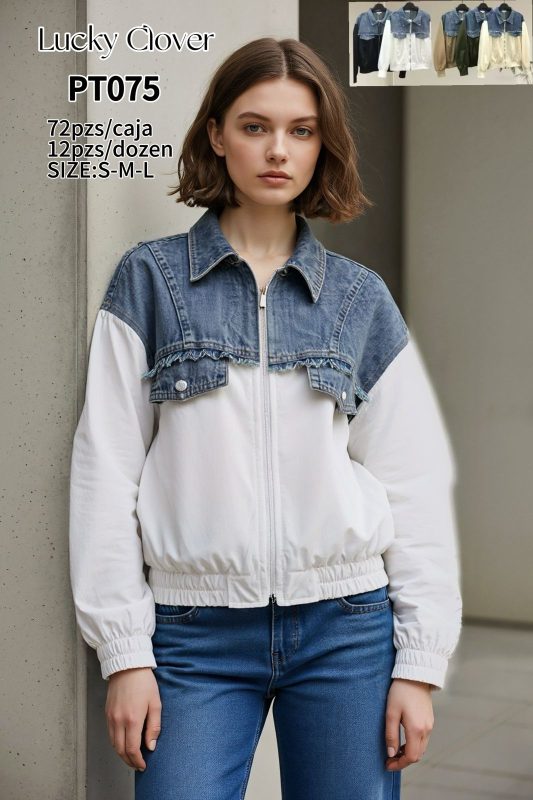 Chamarra combinada denim y tela-PT075