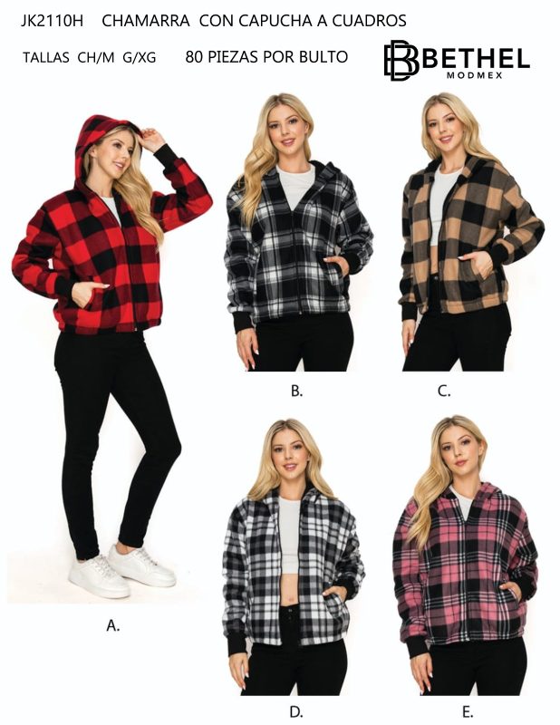 Chamarra con capucha a cuadros-JK2110H