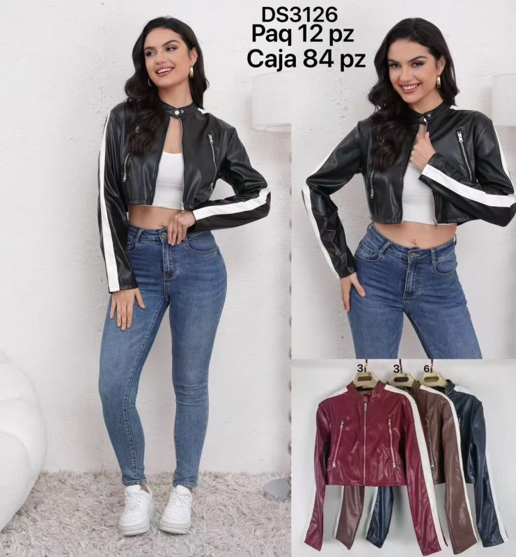 Chamarra corta sintética con franjas-DS3126