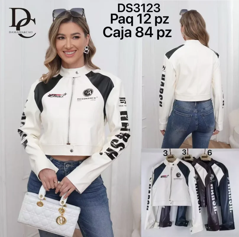 Chamarra Crop Estilo Motociclista para Mujer-DS3123