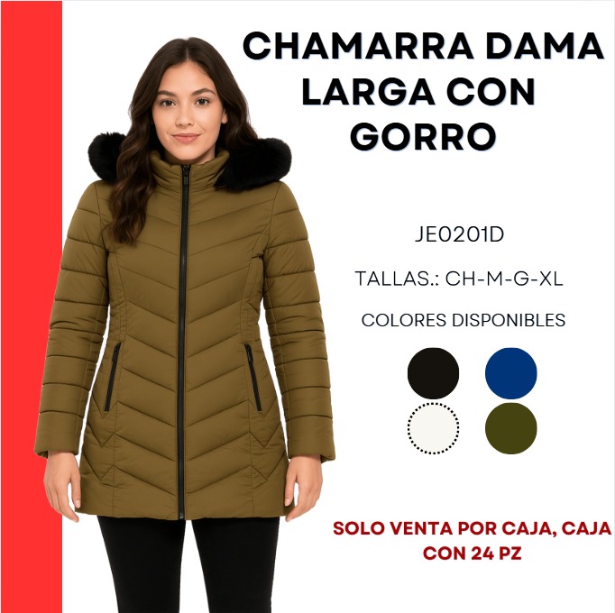 Chamarra Dama Larga con Gorro-JE0201D