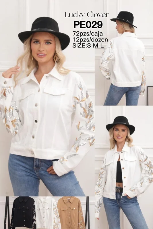 Chamarra de mezclilla con lentejuelas en las mangas-PE029