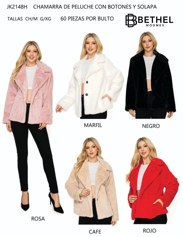 Chamarra de peluche con botones y solapa-JK2148H