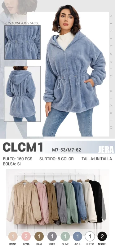 Chamarra de peluche con capucha y cinturón ajustable-B-CLCM1