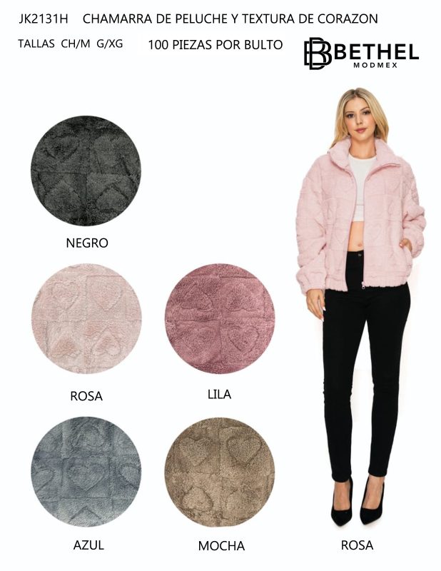 Chamarra de peluche con textura de corazón-JK2131H